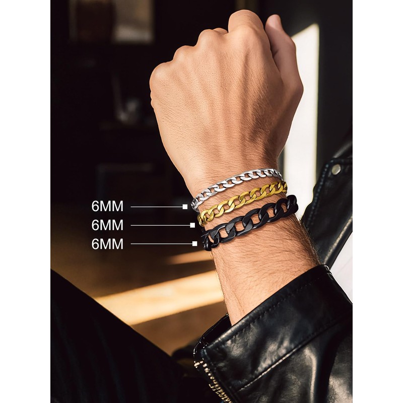 Bandmax Cuban Link Bracelet, Stainless Steel Wrist Chain for Mens,