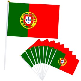 10pcs Small Portugal Flags on Sticks for Oly 2024 Decorations,Portugals Hand Held Mini Stick Flag Hand Wave Flags for Oly 2024,Sports Events Euro Football Game Portugal Party Decoration