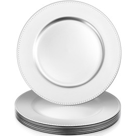 PLMMOUT 10 Pack Charger Plates Bulk, 13 Inch Silver Plastic Charger Plates