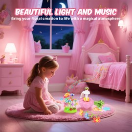 Envyvip Fabric Flower Bouquets Toys with Light & Music, Deluxe DIY Arts and Crafts Kits for Kids 4-10 Year Old - Birthday Gifts for Age 4 5 6 7 8 9 10 Girls