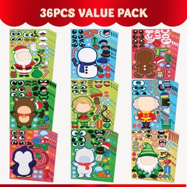 JOYIN 36 Pcs Christmas Make A Face Sticker Sheet, Christmas Make Your Own Arts & Crafts with Santa santa, Gnome, Reindeer, Snowman,Christmas Mix & Match Gifts for Kids School Activities Party Supplies