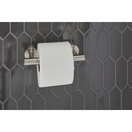 Gerber Parma Wall Mounted Toilet Paper Roll Holder D446258BN, Modern Style Double Post Paper Holder for Bathroom (Brushed Nickel)