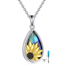 Sunflower Teardrop Urn Necklace 925 Sterling Silver Urn Necklace For Ashes In Abalone Shell Cremation Keepsake Memorial Jewellery For Women Her