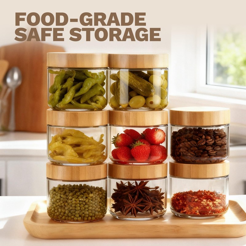 Bumobum 8 oz Glass Jars with Bamboo Lids, 6 Pack