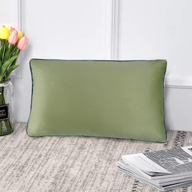 Namaste Trends Velvet Decorative Pillow Cushion Covers Pack of 2 for Couch (2, Parrot Green Base & Bottle Green Piping, 12 x 20 inches)