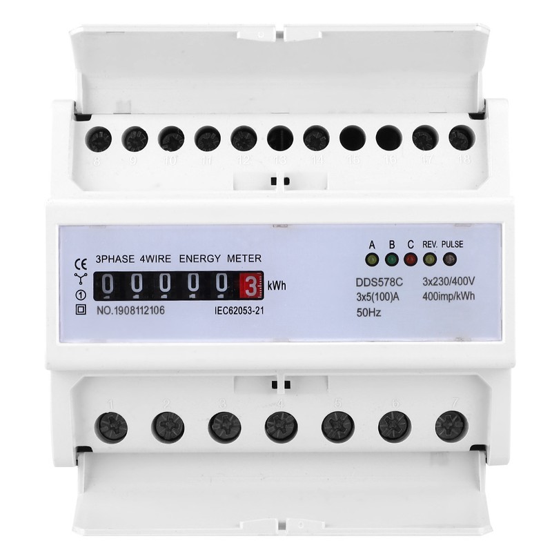 3 Phase 4 Wire 380V AC Energy Meter DIN Rail