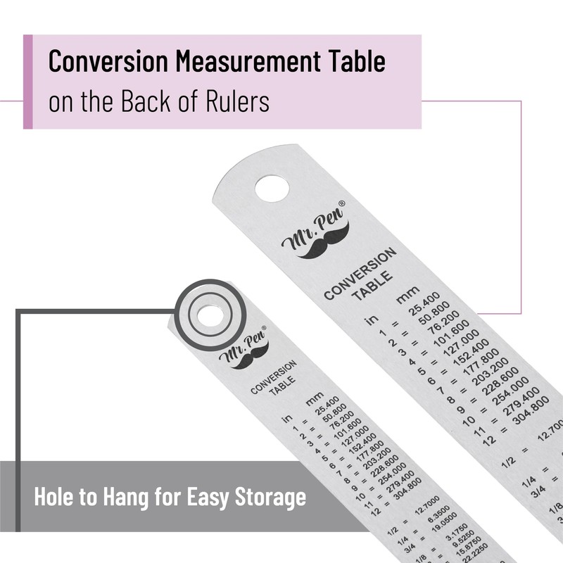 Mr. Pen Steel Rulers, 6 inch and 12 inch Metal