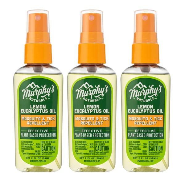 Murphy's Naturals Lemon Eucalyptus Oil Insect Repellent Spray | Plant Based, All Natural Ingredients | Mosquito and Tick Repellent for Skin + Gear | 2 Ounce Pump Spray | 3 Pack