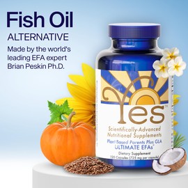 Fish Oil Omega 3 Supplements Alternative-YES Omega 3 & 6 Fatty Acid - Burpless, Plant Based - DHA, EPA, SDA - Cholesterol, Heart, Skin, Energy, Eyes, Immunity Support by YES (4 x 120 Gel caps)
