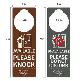 Please Knock & Do Not Disturb Sign,2 Pack for Home Office Restroom Conference Hotles Hospital,Door Hanger Sing Tells Whether Room -9''x 3''(Brown&Grey)