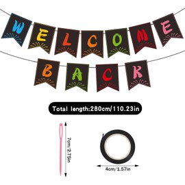 Welcome Back Garland Banner Welcome Banner with 11 Pieces Flag 5 m Jute Rope Welcome Banner for Back to School, Family, Party Decoration, Birthday Decoration