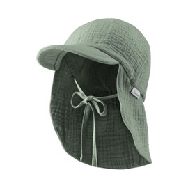 Sterntaler Peaked Cap Neck Muslin – Unisex Hat Made of Cotton Muslin (Organic) – UV Protection 50+ Sun Hat with Neck Protection – Baby and Children Summer Headgear for Tying, Matt Green, 49