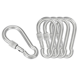sourcing map Screw Locking Clips M9 2.76 Inch,304 Stainless Steel Spring Snap Hook for Outdoor Lifting Hanging Camping Swing Hammock Hiking Quick Link Pack of 5