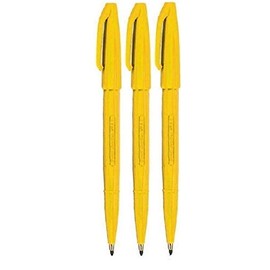 Pentel Yellow Original Sign Pen S520 Fibre Tip Marker Pens Colour Fineliner 2mm Nib 1mm Line Width (Pack Of 3)