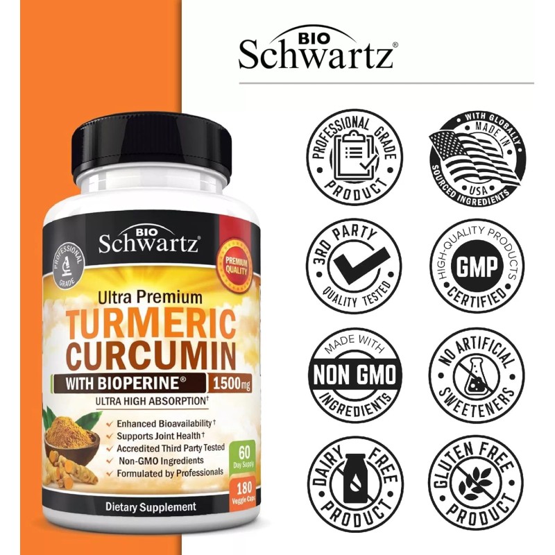 BioSchwartz Turmeric Curcumin with Black Pepper Extract 1500mg High Absorption