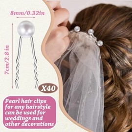 Denipry 40Pcs Pearl Hair Pins, U Shape Bridal Wedding White Pearl Hair Accessories Bobby Clips for Brides Bridesmaids Girl Women