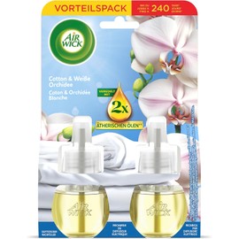 Air Wick Duftstecker Nachfüller Duo – Duft: Cotton und Weiße Orchidee – Frischer Raumduft für die Steckdose – 2x 19ml Duftölflakon-Nachfüller