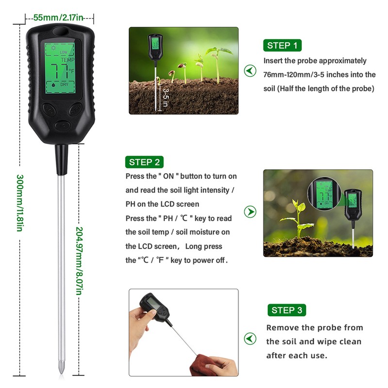 Multifunctional High Accurancy Soil PH Tester Soil Moisture/PH/Temperature Sunlight Intensity