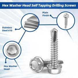 #8 x 1/2" (1/2" to 2" Available) Sheet Metal Tek Screw Hex Washer Head Self Drilling Screw with Drill Point, Hex Drive, 410 Stainless Steel Self Tapping, 100 PCS
