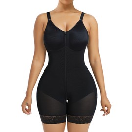 YIANNA Fajas Colombianas Postpartum Full Shapewear for Women Tummy Control Body Shaper Butt Lifter Compression Garment with Zipper Crotch,YA7283-Black-S