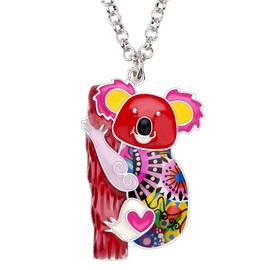 BONSNY Enamel Alloy Australian Koala Bear Necklace Pendant Jewelry For Women Gifts Charm (Red)