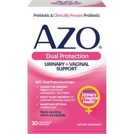 AZO Dual Protection, Urinary + Vaginal Support, Prebiotics and Probiotics for Women*, Starts Working Within 24 Hours, Non-GMO, 30 Count