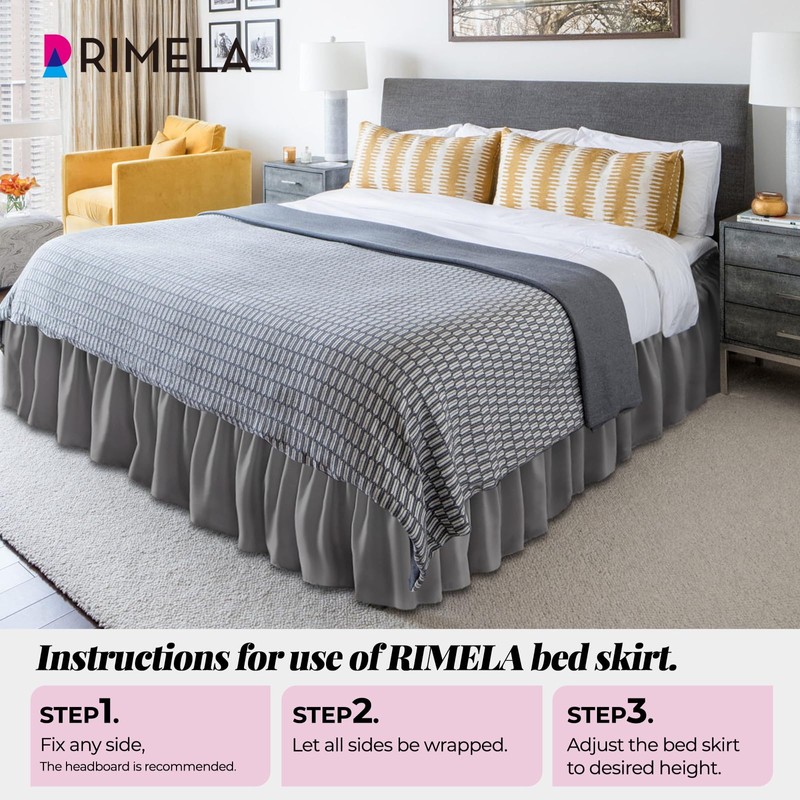 RIMELA Grey Bed Skirt Queen Size 15 Inch Drop Solid