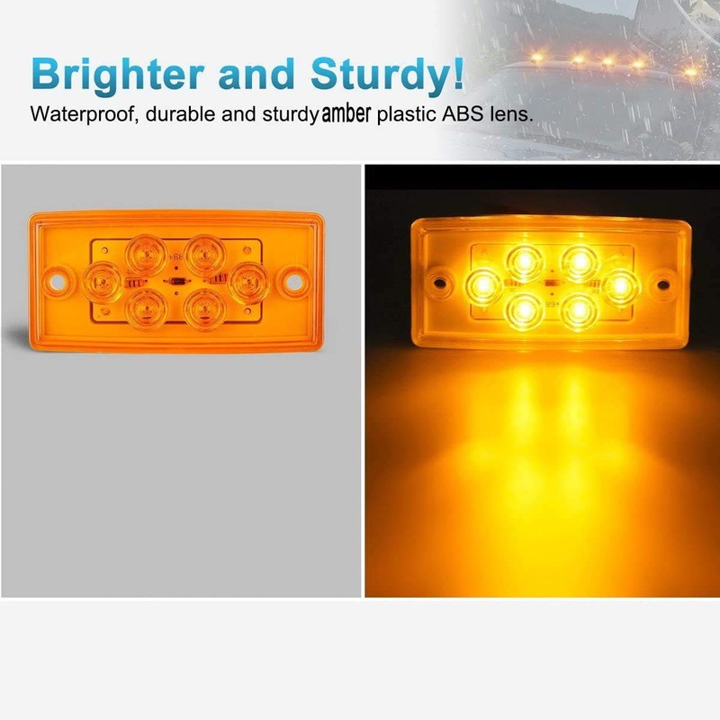Partsam 6LED Amber Cab Marker Lights - Waterproof Roof Mount