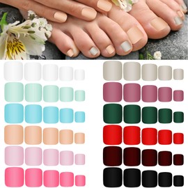 336 Pieces 12 Sets False Toe Nails Matte Short Square Fake Toenails Full Cover Glue-on Fake Toe Nails Solid Color Matte False Toe Nails for Women Girls Favors (Chic Colors)