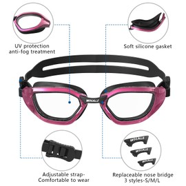 Whale Adult Swimming Goggles - 100% UV and Anti-fog - Ultra Soft Silicone Seal for Men/Ladies