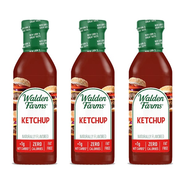 Walden Farms Ketchup 12 Oz. Bottle (Pack of 3) - Fresh & Delicious Salad Topping, 0g Net Carbs Condiment, Kosher Certified - Perfect for Fries, Burgers, Meatloaf, Pizza, Hotdogs and More