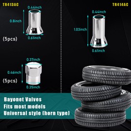Augeny 5 Sets TR413AC10 Chrome Plated Valve Stem Cover, ABS Wheel Valve Stem Sleeve and Cap Dress Up Kit, Leak Proof Car Tire Air Valve Caps, Auto Decor Accessories for Most Vehicles