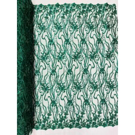 New Creations Fabric & Foam Inc Hunter Green Vine Floral Beaded Lace/Sequin Embroider Lace Fabric-By the Yard