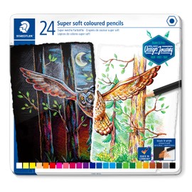 STAEDTLER 149C M24 Coloured Pencils (Classic Hexagonal Format, Super Soft Lead, High Coverage on Light and Dark Paper) Metal Case with 24 Bright Colours