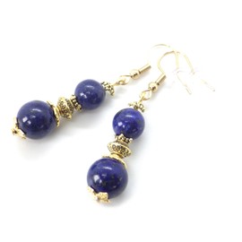 Vergoldete Ohrringe aus Edelstahl mit blauen Lapislazuli Perlen und Gold Messing Perlen