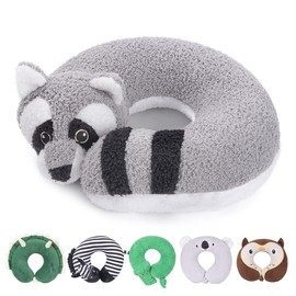 H Homewins Children's Travel Pillow Ultra Soft Neck Pillow Headrest Cute Neck Pillow Washable Neck Support Pillow Travel Sleeping Pillow for Car Aeroplane (Raccoon)