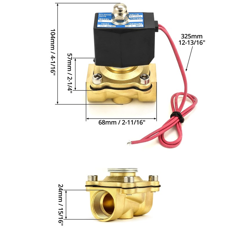 QWORK DN20 Solenoid Valve 220 V 3/4 Inch G Brass
