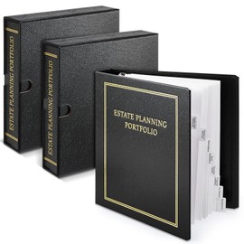 Feifeiya 2 Pcs Estate Planning Portfolio Binders with Gold Title in Case I Die Organizer with Index Tabs and Slipcase PU Leather 3 Ring Binders 11.5 x 11 x 2.5 Inches (Black)