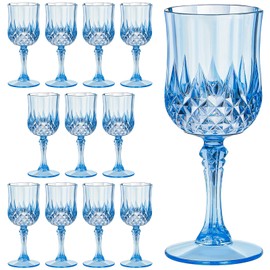 ZOMUIA 12 Pcs Blue Plastic Wine Glasses, Vintage Plastic Goblets Cordial Glasses, Unbreakable Stemmed Wine Cups Acrylic Vintage Wine Glasses for Wedding Party Christmas Holidays Anniversary