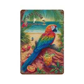 It's Five O'clock Somewhere Metal Signs Outdoor Beer Bar Club Glass Parrot Fashion Chic Home Décor for Dorm Bathroom Tropical Flamingo Hawaiian Aloha' Metal Plaque for Garage 8"x12"