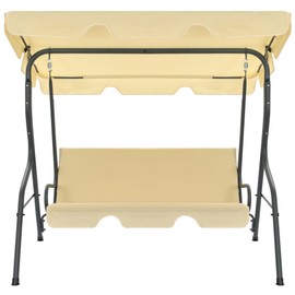 vidaXL Patio Swing Chair, Outdoor Swing Bench with Canopy and Cushion, Hanging Daybed, Outdoor Swing Seat for Balcony Porch, Cream White Steel
