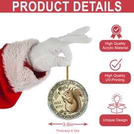 Deeez Nuts Squirrel 2 - Squirrel Gifts Decor for Women Men - Christmas Ornaments - Christmas Decorations - 3.6 in Acrylic - Funny Gag Gifts - White Elephant - Stocking Stuffers