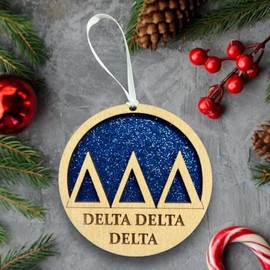 Laser Engraved Wood Sorority Christmas Ornaments – Greek Letter Holiday Decor – Unique Sorority Gifts for Sisters, Alumni, & Chapter Members (Delta Delta Delta)