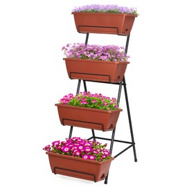 Tuenort Vertical Raised Garden Bed 4 Tiers Planter Box Freestanding Garden Planter with 4 Container Boxes for Growing Vegetables Herbs Flowers on Patio Balcony Red