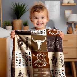Western Blanket, Cowboy Baby Blankets, Western Decor for Nursery Room, Crib Stroller Baby Blankets for Boys Girls, Soft Warm Lightweight Nursery Bed Blanket for Newborn Toddlers