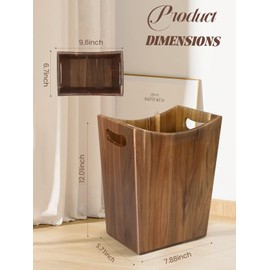 Zugzwang Wood Trash Can, 2 Gallon Small Acacia Wood Waste Basket for Office, Bathroom, Bedroom, Kitchen, Living Room (2 Gallon - 2 Pcs)