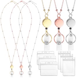 Lanyards for Id Badges 3 Pack Badge Lanyard with 6 Pcs Id Badge Holder Retractable Stainless Steel Teacher Lanyards Cruise Ship Lanyards for Girl Women (Silver, Gold, Rose Gold)