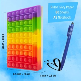 Pop It Libreta con Pluma Brillante - Cuaderno de Espiral - Fidget Toys para Aliviar el Estrés en la Oficina - Cuaderno de Espiral - Juguetes para Niñas y Niños - Regalo de Oficina - Popit(Rainbow)
