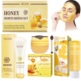 24k Gold Peel Off Skin Care Set, with 24k Gold Peel Off Mask, Honey Lip Mask, Moisturising Exfoliating Hand Mask for All Skin Types, Skin Firming & Rejuvenating