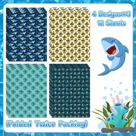 Shark Wrapping Paper 12 Sheets Shark Themed Gift Wrap with Caution Shark Sign Design,Gift Packing Paper for Shark Lovers,Birthday,Party,Beach Parties,20"×28"